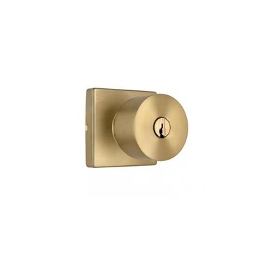 Ridgeway Brushed Gold Keyed Entry Door Knob w/ Square Rose Featuring Dual Keyway