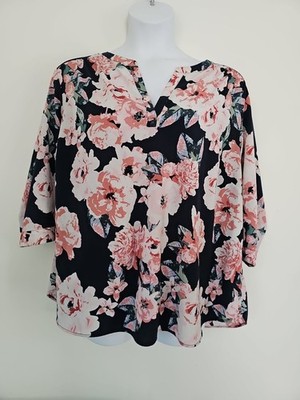 Eliane Rose Multicolor Floral Tunic Blouse Plus size 3X  V-neck 3/4 sleeve
