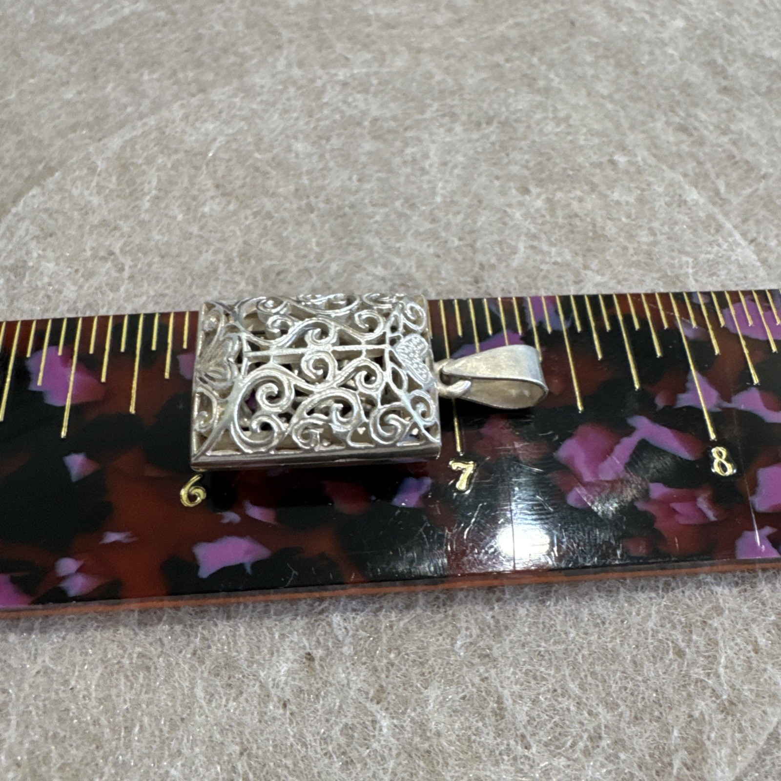 Vintage Sterling Silver Rectangular Filigree Orna… - image 7