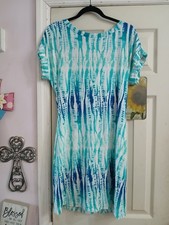 Tart Dress Large Blue Tie Dye Cuff Sleeve Boho Mini Casual Stretch Knit Dress