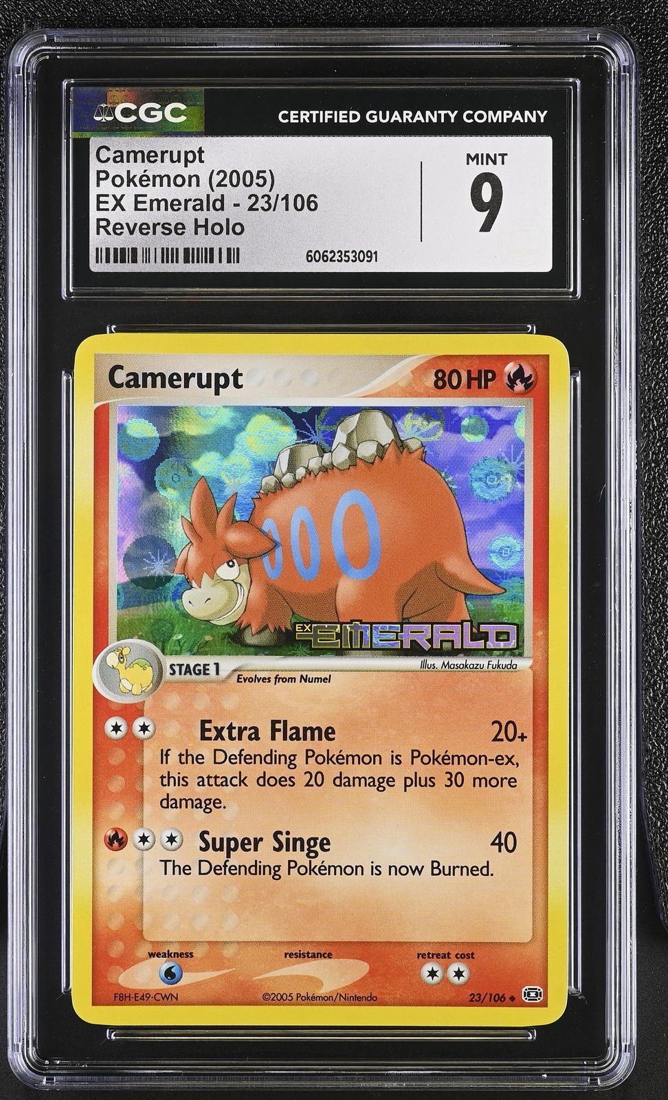 CGC 9 MINT Camerupt 2005 EX Emerald 23/106 Reverse Holo STAMPED Pokemon Card