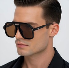 Retro Trendy Fashion UV400 Sunglasses Men Vintage 70s 80s Square Flat Top Shades