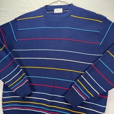 Vintage Grandpa Sweater Mens Large Virgin Acrylic Striped Multicolor Knit 90s