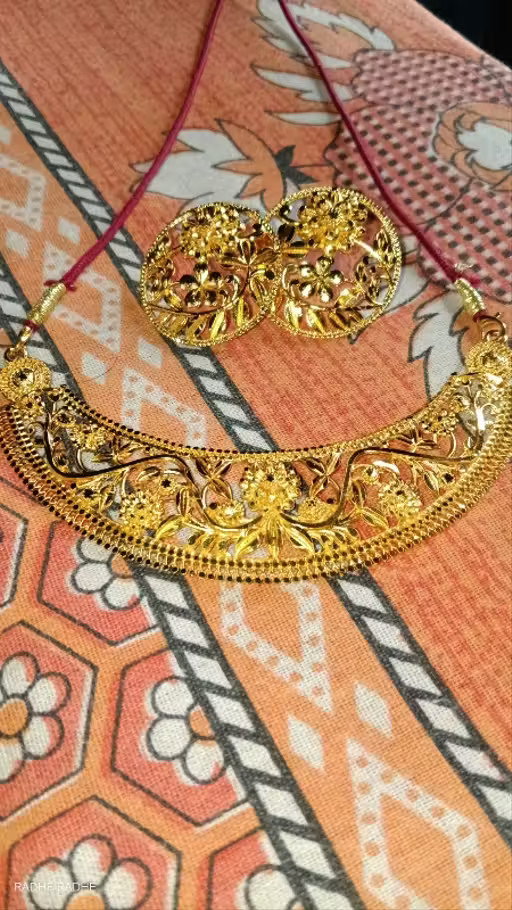 Collana Hansuli Placcata Oro Con Orecchini Gioielli | Gioielli Tradizionali foto 5