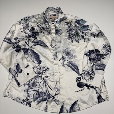 Philosophy Republic Clothing Woman s M Blouse Long Sleeved Navy Floral Top