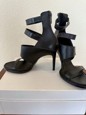 Helmut Lang Zenith Back-Zip Black Leather Heels Size 37 | Made in Italy | New