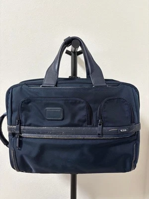 TUMI SHIPS Exclusive Alpha 3 3 Way Briefcase Navy Leather Business Bag Auth - Photo 1/4