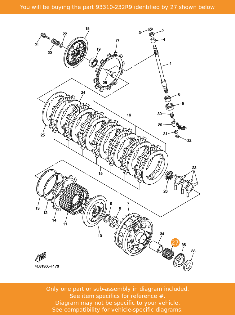 YAMAHA Bearing, 93310-232R9 OEM MT07 FZ1S YZF-R1 FZ1-NA FZ1-SA FZ8