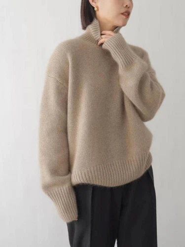 Suéter Suelto Cálido Tejido Otoño Grueso Mezcla Cachemira para Mujer Cuello Alto - Imagen 11 de 26
