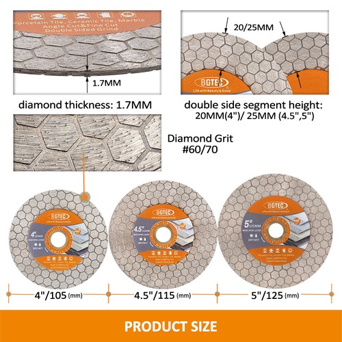 Diamond Blade Cutting Grinding Blade 4/4.5/5'' Cut-off Wheel for Tile Ceramic - Picture 3 of 12