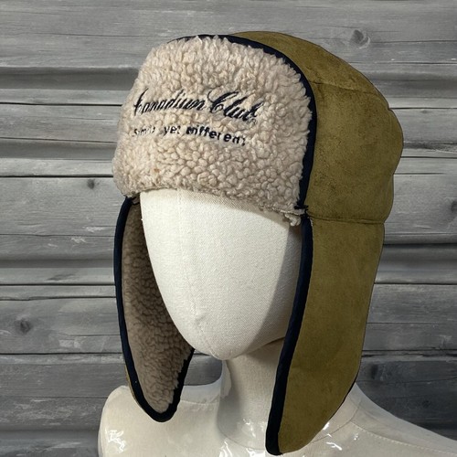 Canadian Club Trapper Hat Unisex OSFM Olive Faux Sheep Fleece Lining Ear Flaps