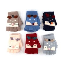 New Kids' DEER FACE KNITTED WINTER GLOVES w/ Fold over design Mittens 6 COLORS 