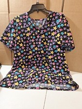 Samantha Mara Stretch V-neck Stars Scrub Top Xl