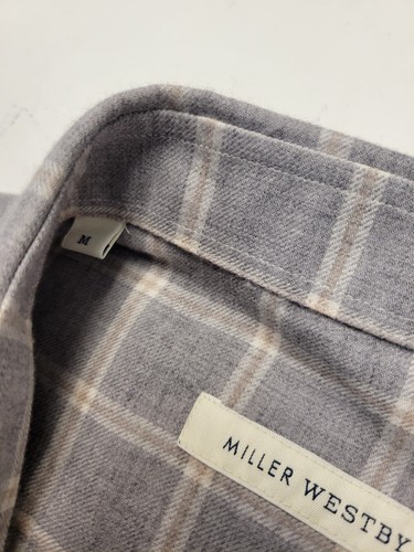 $145 New MILLER WESTBY Button Front Shirt Men's MEDIUM M Gray CHECK Cotton WOOL - Picture 6 of 7