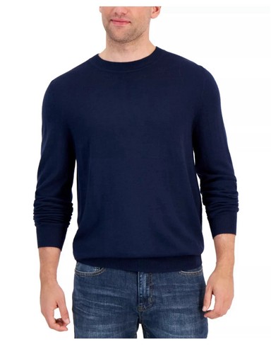 Alfani Men's Long Sleeve Crewneck Merino Sweater Neo Navy Blue XL