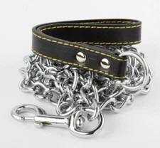 4.0MM X 72" Chrome Dog Chain Heavy Duty Pet Leash with Leather Hand Strap Train