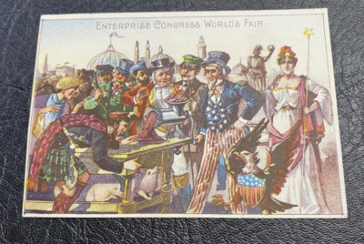 Columbia Expo Uncle Sam 1893 Chicago Enterprise Meat Grinder Ethnic Trade Card