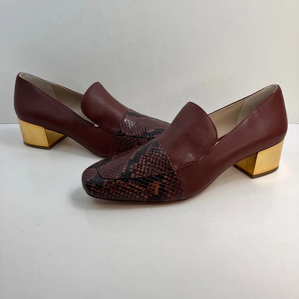 Zapatos sin cordones Louise Et Cie Borgoña para mujer Tacón bloque Borde dorado 10M Foto 3 de 4