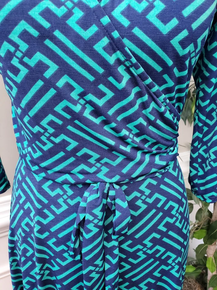 41Боярышник женщин синий вискоза v-образным вырезом длинным рукавом колена платье размер S - Изображение 3 из 4