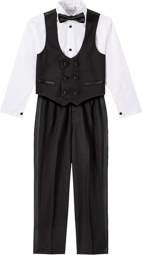 Boys' 4-Piece Formal Suit Set, Vest, Pants, Collared Dress Shirt, and Tie - Picture 6 of 21