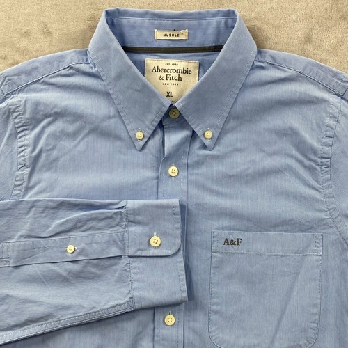 Abercrombie & Fitch Muscle Shirt Men's Size XL Long Sleeve Button Down Blue READ - 第 4/9 張圖片