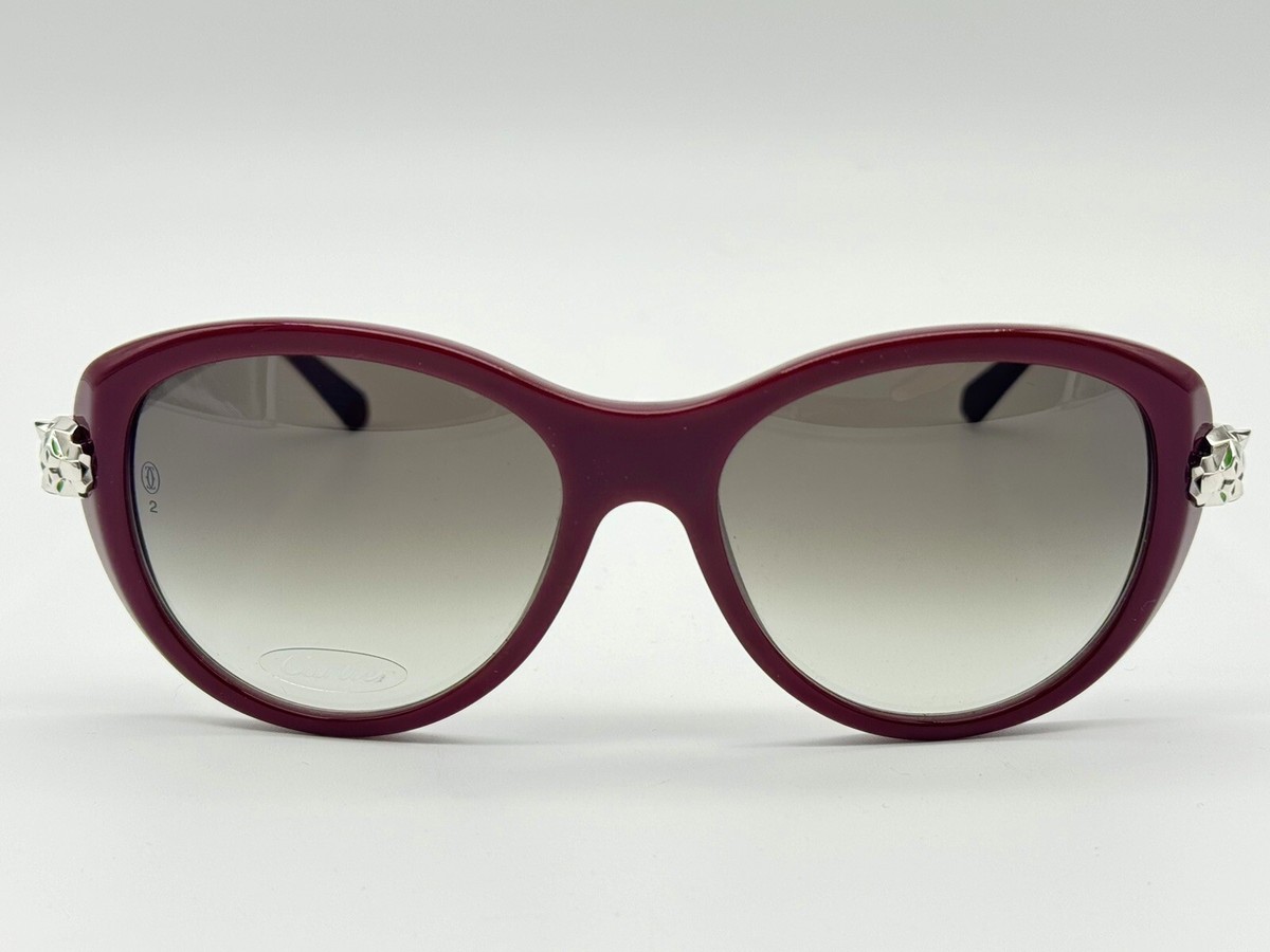 PANTHERE DE CARTIER CT0060S BURGUNDY CATEYE SUNGLASSES NEW
