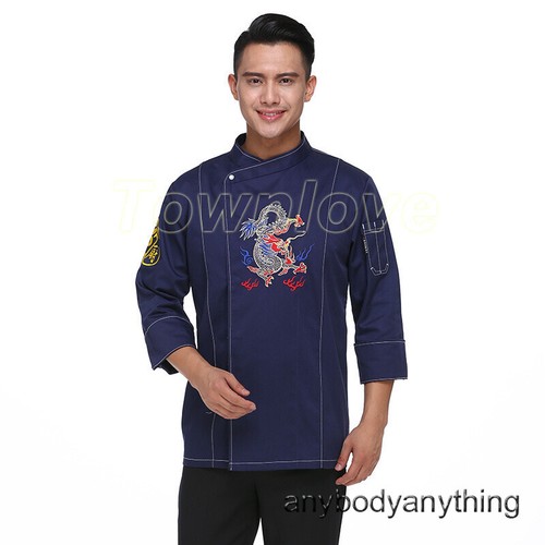 Dragon Embroidery Chef Jacket Uniform Kitchen Short Sleeve Cook Restaurant Coat - Picture 17 of 32