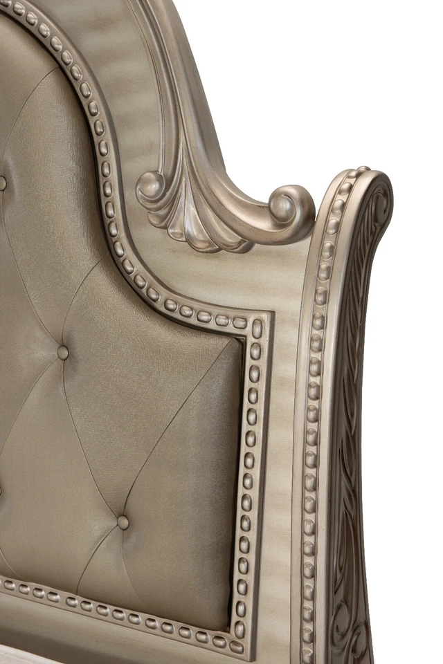 IMPRESIONANTE MUEBLE DE DORMITORIO CAMA TRINEO TAPIZADO CUERO SINTÉTICO ORO PLATA KING Foto 2 de 4