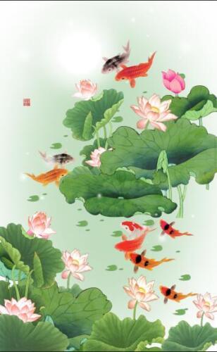 3D Lotus Flowers Fishes 58 Wallpaper Decal Decor Home Kids Nursery Mural Home - Bild 2 von 7