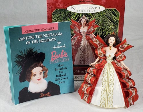 Vintage Hallmark Holiday Barbie Ornament 1997 #5 Weihnachten rotes Kleid 90er brünett