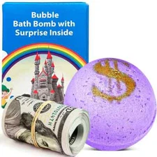 1 Cash Money Bath bomb Random Bill Inside handmade in USA w/ Rich Lavender Aroma