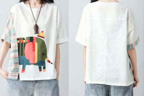 Crew Neck Linen Blouse Tops for Women Short Sleeve Cotton Blend Tee Shirts