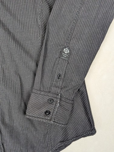 Roar Mens Button Up Shirt Embroidered Crosses GreyM Flip Cuff Double Sided - Picture 6 of 14