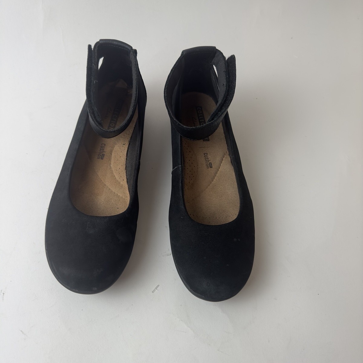 Clarks Medora-Nina Black Suede Ankle Wrap Ballet Flat Casual Women