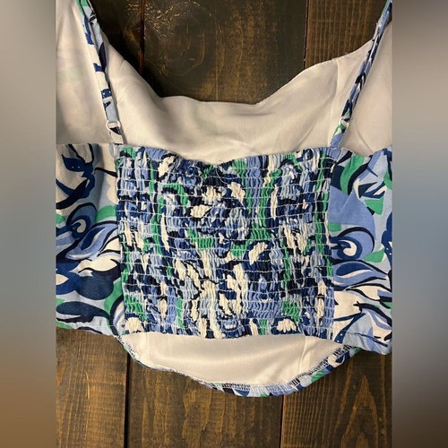 Retro Abstract Print Cropped Swim Tank Blue Green White Summer Beach Pool A40 - Picture 7 of 8