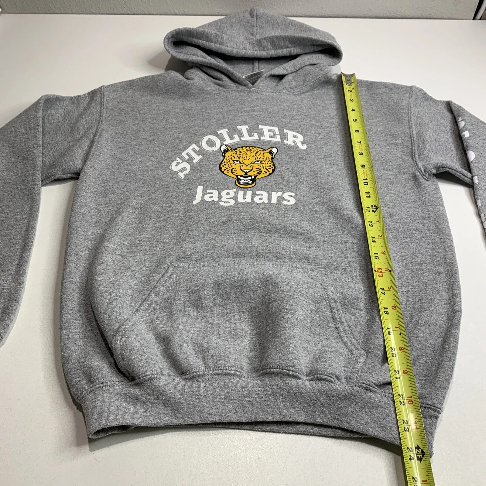 VETEMENTS Felpa con cappuccio Stoller Jaguars ragazzo XL grigia manica lunga tasca Gildan misto pesante