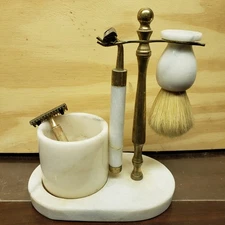 Vintage Marble Shaving Set - Extra Razor Included - See Description For Details