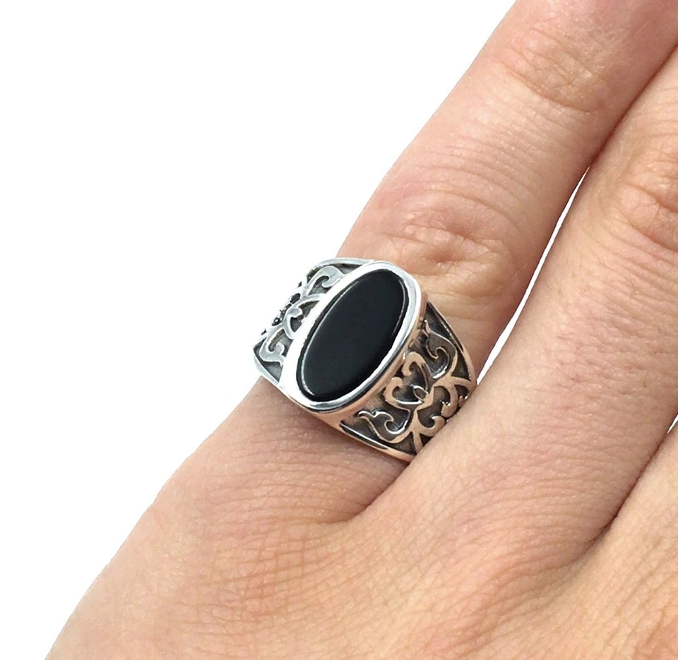 Anillo de plata 925 joyería maciza para hombre anillo de banda de ónix... - Imagen 4 de 4