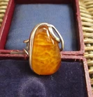 Vintage modernist  large sterling silver natural butterscotch amber ring size O