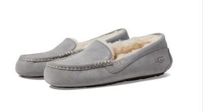 UGG Ansley Grey Suede w/ Faux Fur Lining Slip-On Slippers Women's Shoes NEW! 8