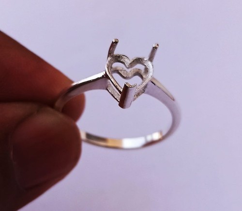 925 Sterling Silver Heart 10mm Prong Bezel Ring Blank Gemstone Setting Handmade