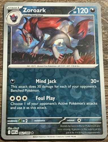 Zoroark Reverse Holo 062/086 White Flare Pokemon TCG (L)