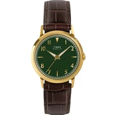 New Timex Marlin 34mm TW2Y37800  Quartz Watch Brown Leather