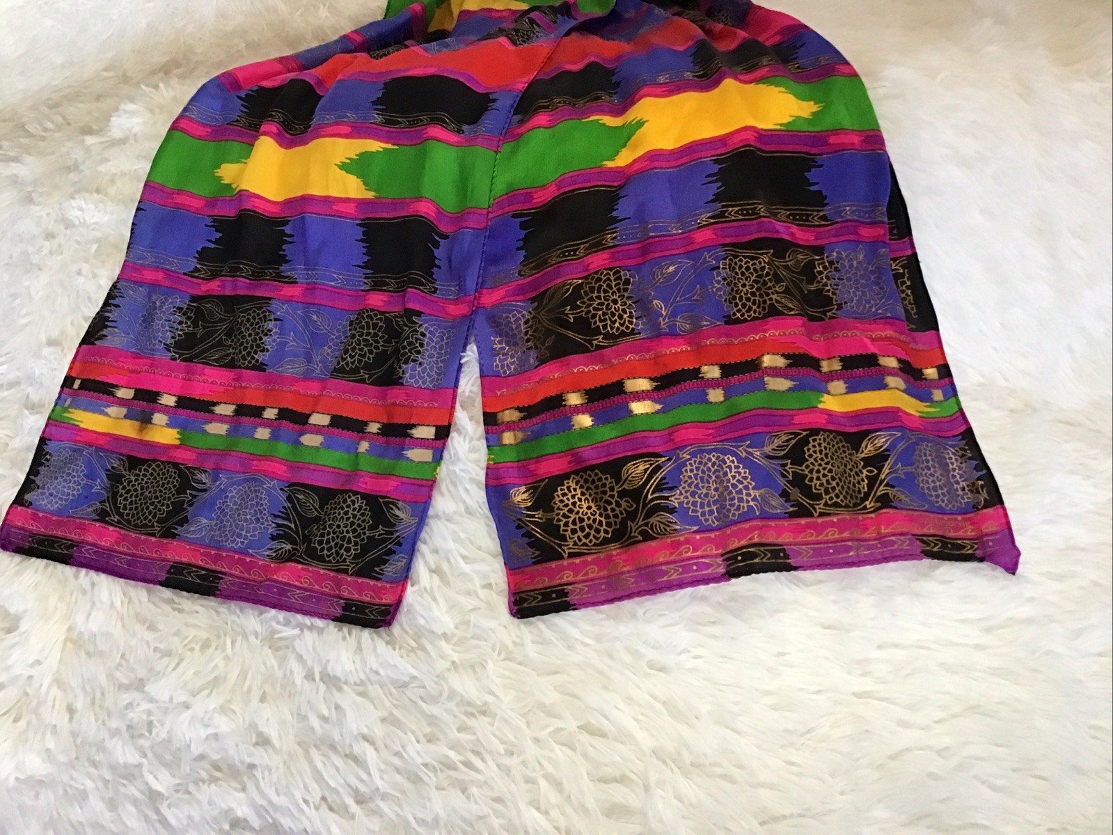 Jewel Tone Multicolor Rectangle Scarf Silky Stripes Floral Head Wrap Neckerchief