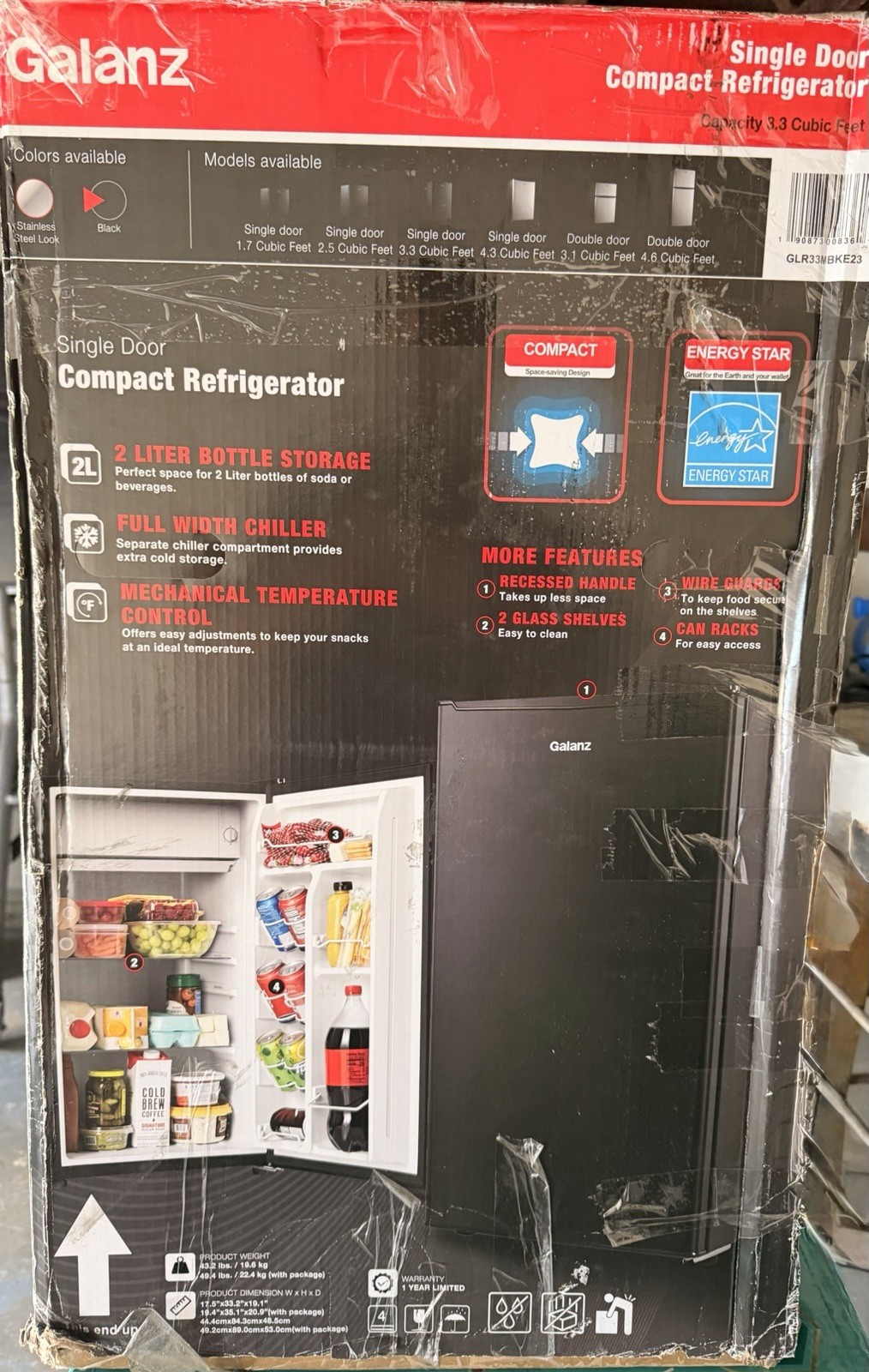 Galanz 3.3 Cu Ft Single Door Compact Refrigerator - Black