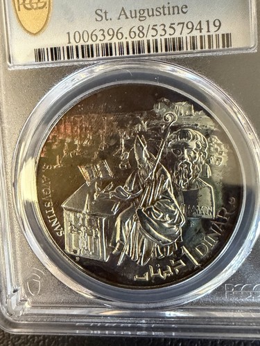 1969-FM NI Tunisia .925 Fine Silver Dinar - PCGS PR68 - Rare 5k Mintage - Toned
