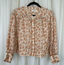joie Women's Size M Ivory Orange Floral Cotton Button Up Long Sleeve Blouse