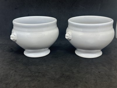 EMILE HENRY SET OF 2 White Onion Soup Bowls Lion's Head #6600 12 oz