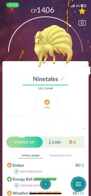 Ninetales Double Legacy Level 23 PvP, 2 Charge , Under 1500 PKMN Go Great
