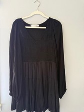 Altar’d State Black Smocked Tiered Dress XL NWT Long Sleeve V Neck